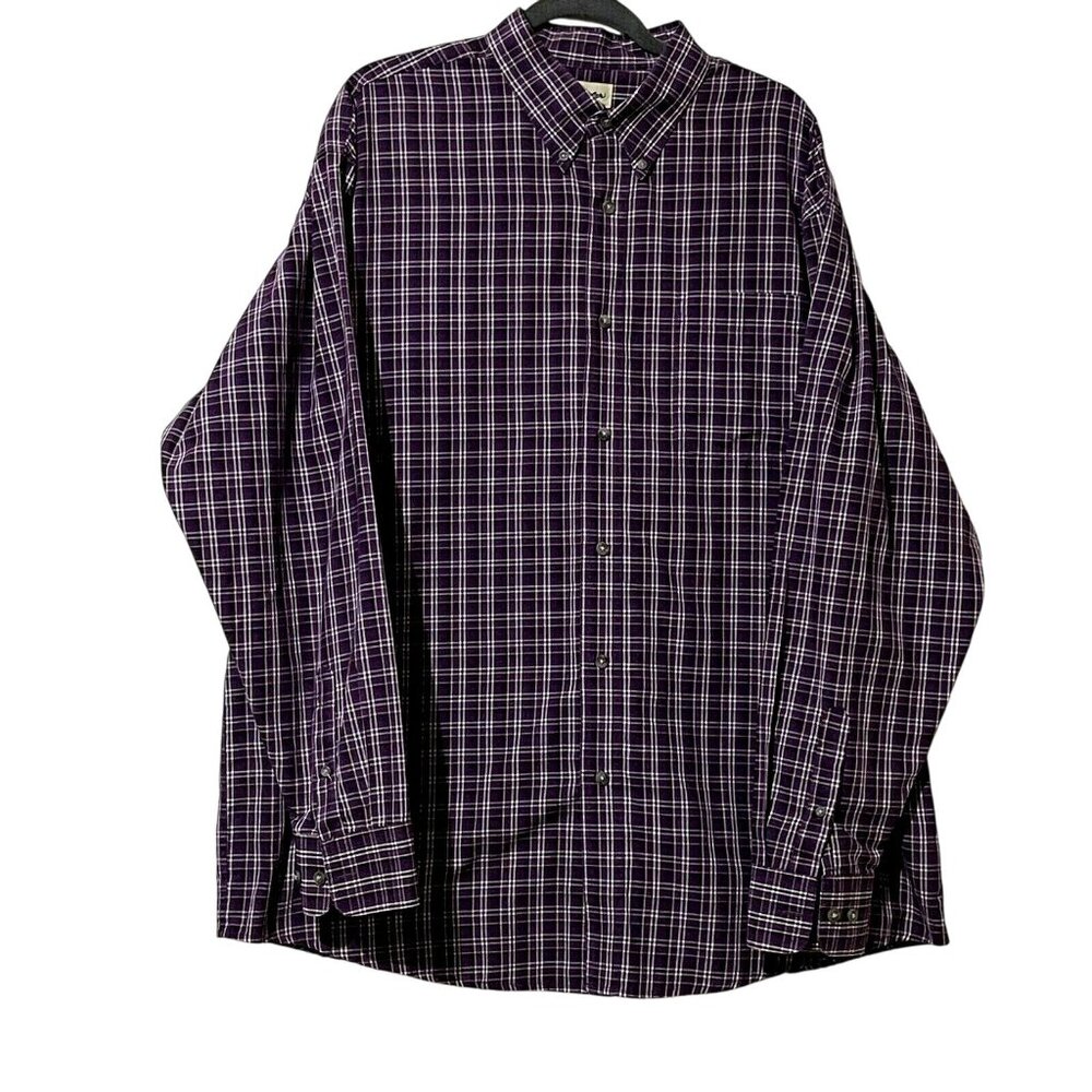 Wrangler Riata Mens Size XXL Purple Plaid Button-Down Shirt Cotton Polyester